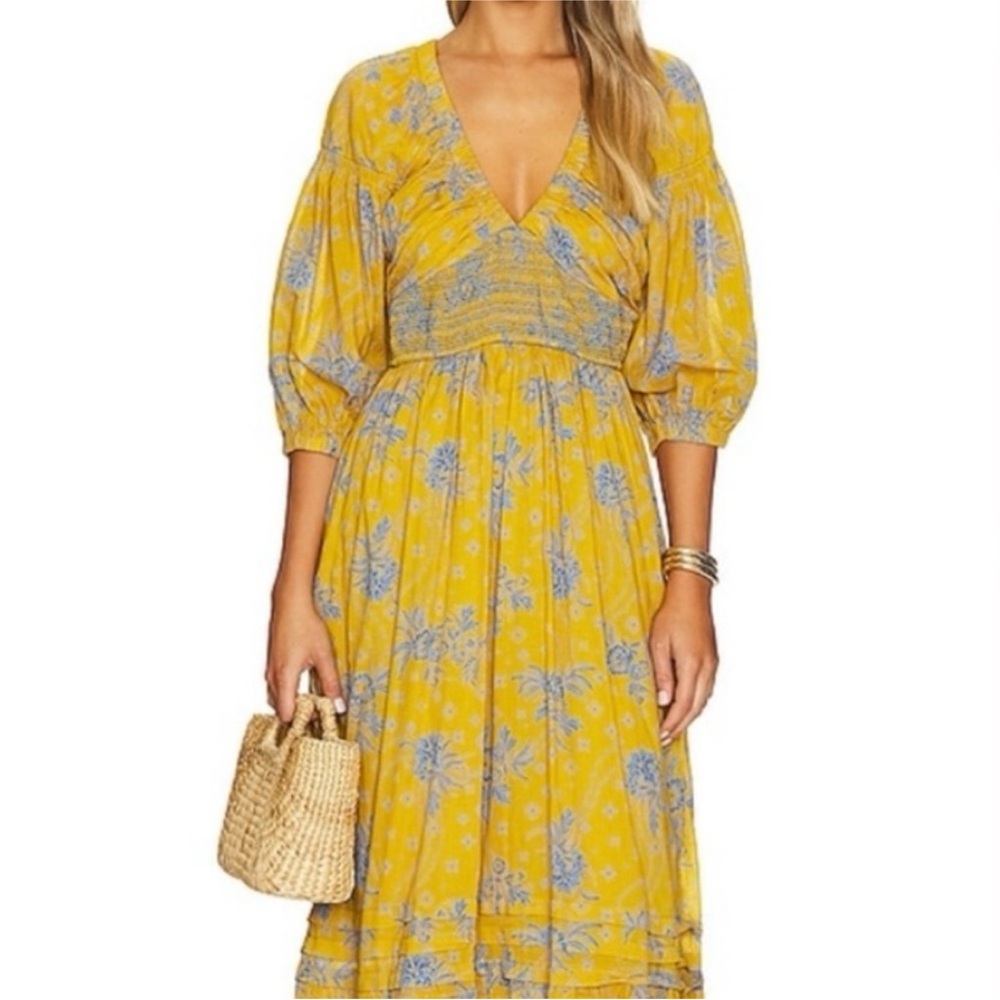 Free People Yellow Gray Wrap Maxi Dress